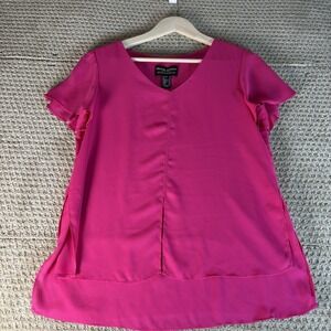 Frank‎ Lyman Design top womens 4 hot pink layered slit flutter sleeve flowy